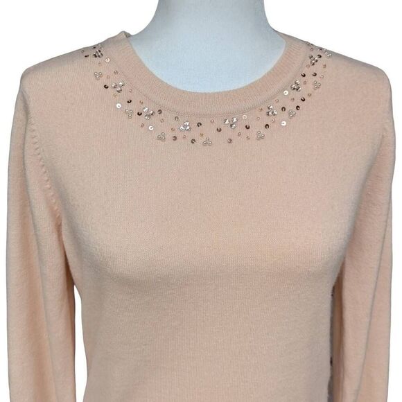Basic Editions Light Coral Pink Sweater Pullover Embellished Crew Neck Size S - Picture 2 of 9